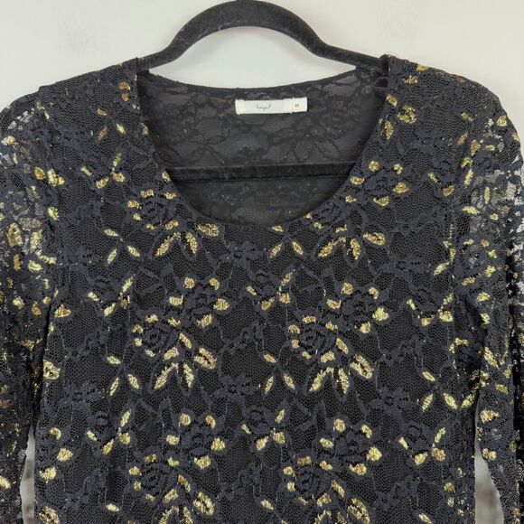 Hazel Top Women Medium Black Gold Floral Lace Mesh Whimsigoth Fairy Grunge Y2K - Picture 2 of 9